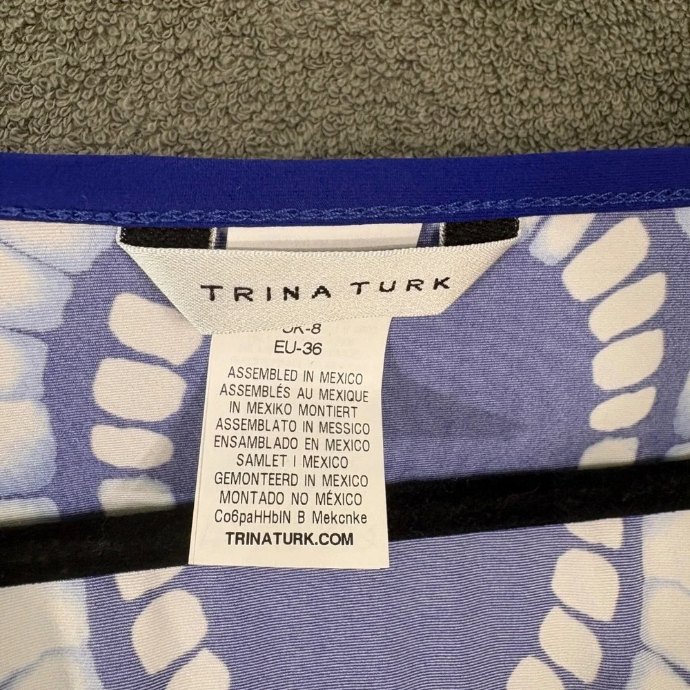 Trina Turk Swim Cover 4 Blue White Geometric Kimono Sleeve V-Neck Resort Beach